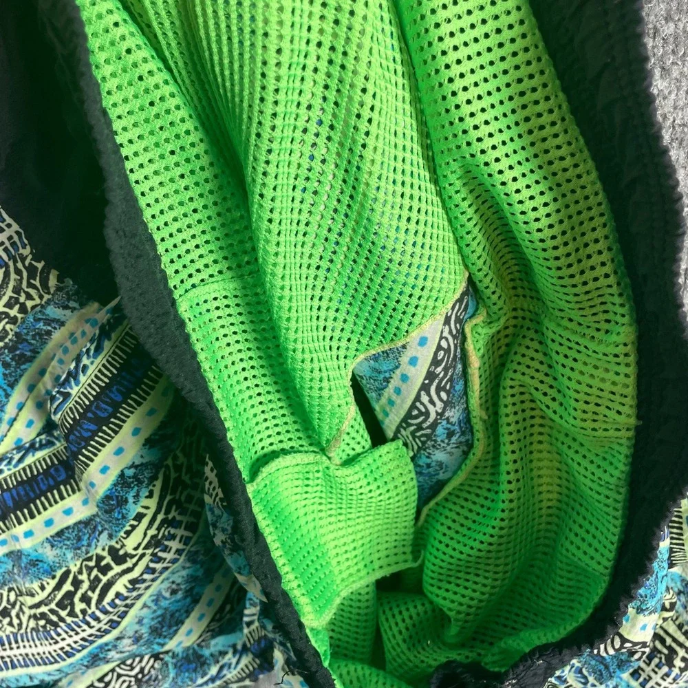 VTG Speedo Swim Trunks Mens Large Blue Geometric‎ Spell Out 90s Surf Beach Retro